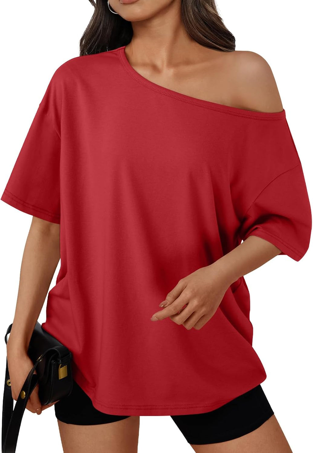 Trendy Queen Womens Off the Shoulder Tops Oversized Summer T-Shirts 2026