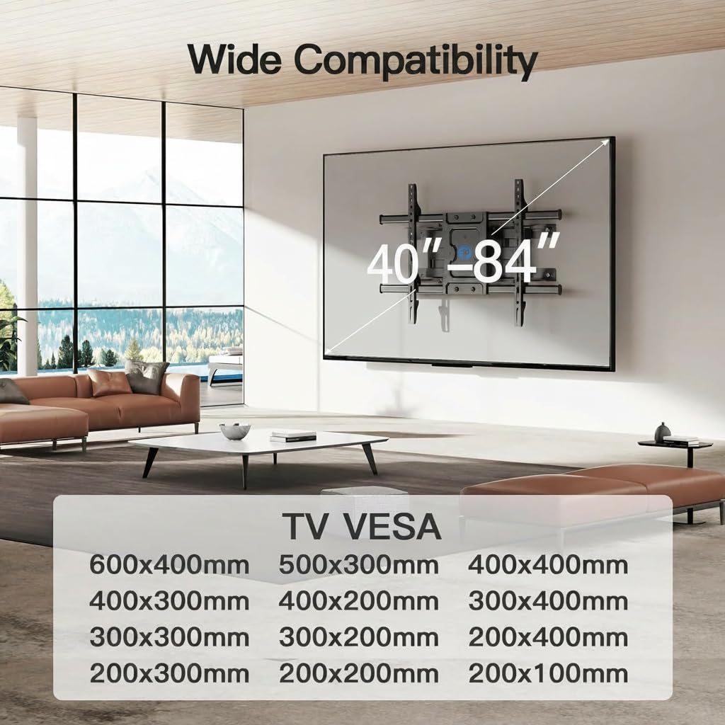 Pipishell TV Wall Mount for 26-74 inch LED LCD OLED 4K TVs up to 99lbs, Full Motion TV Mount Bracket Articulating Swivel Extension Tilting Leveling Max VESA 400x400mm, Fits 12/16 Inch Wood Studs