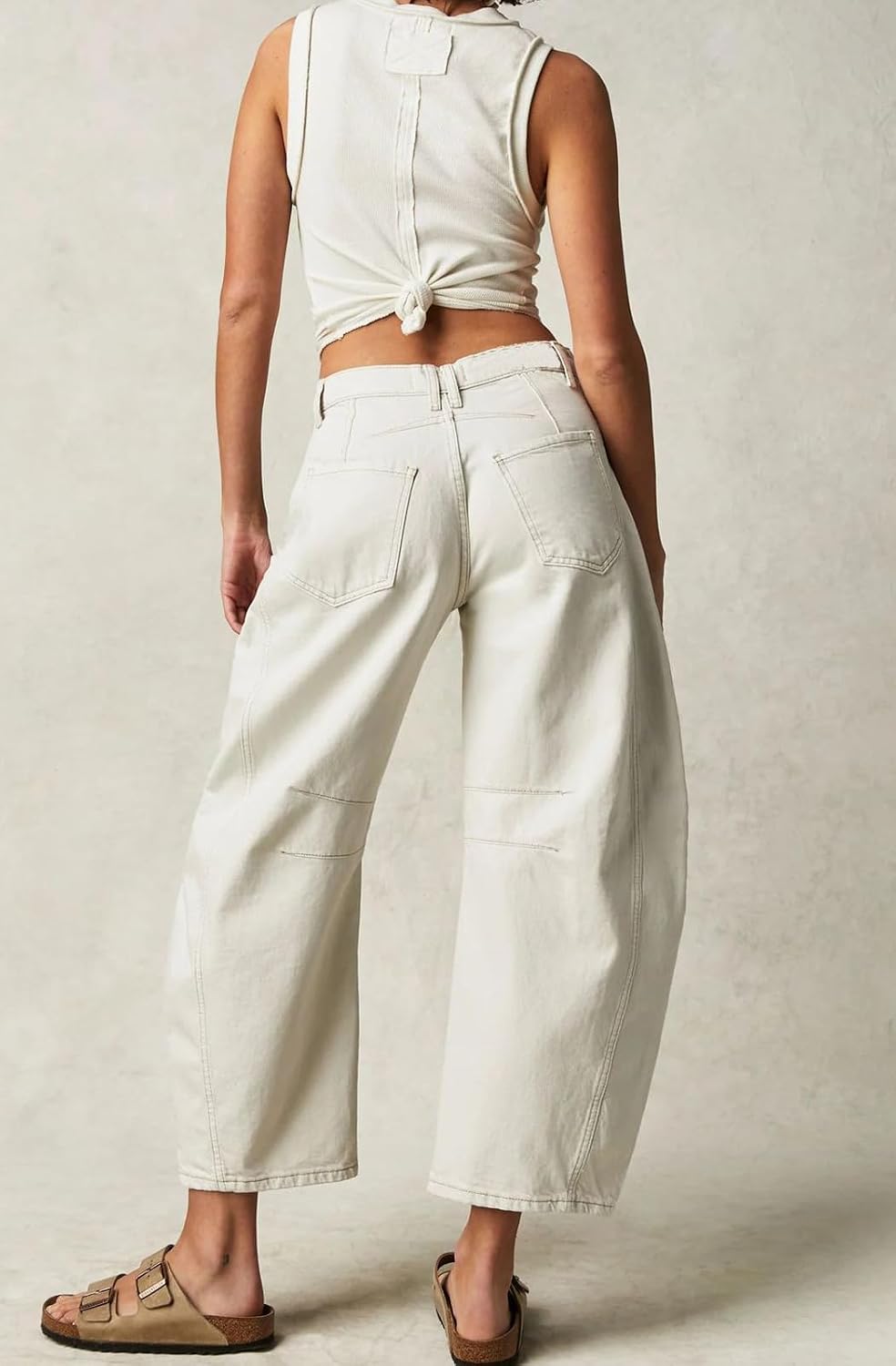 Womens Stretchy Mid Rise Barrel Jeans Vintage Loose Wide Leg Cropped Denim Pants Y2k Baggy Boyfriend Jeans