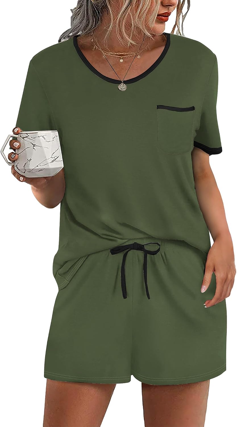 Ekouaer Pajamas for Womens Set 2 Piece Soft Sleepwear, Chest Pocket