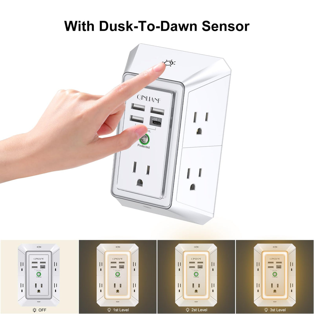 Wall Charger, Surge Protector, QINLIANF 5 Outlet Extender with 4 USB Ports