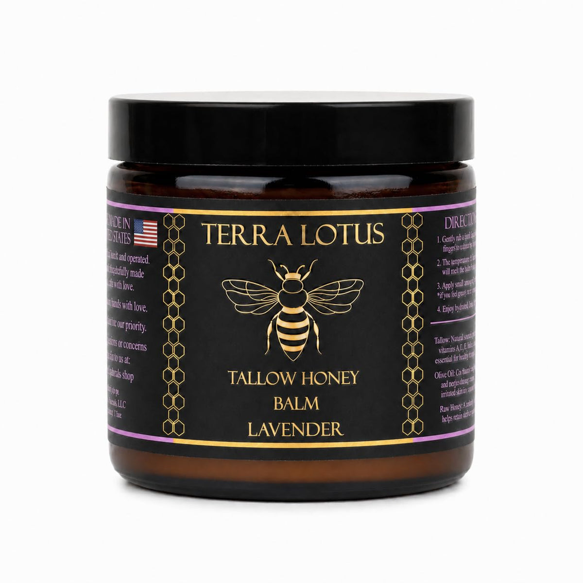 Terra Lotus - Organic Grass-Fed Beef Tallow Balm with Raw Honey - Moisturizing Cream - Handmade All-Natural Moisturizer (4 Oz, Unscented)