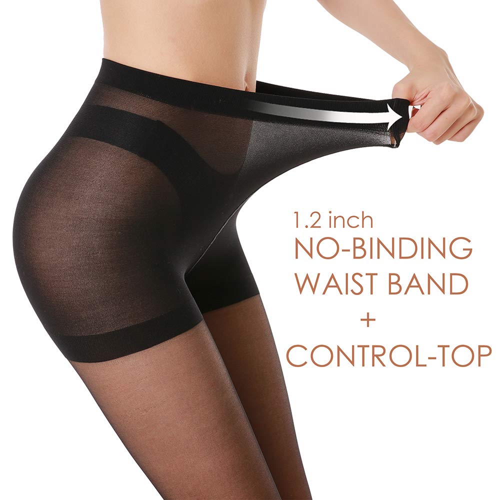 G&Y 3 Pairs Women's Sheer Tights - 20D Control Top Pantyhose with Reinforced Toes