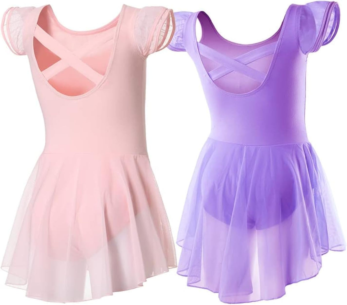 DIPUG Ballet Leotards for Girls Ballet Leotard with Skirt Toddler Dance Leotards Flutter Sleeve and Criss-Cross Back