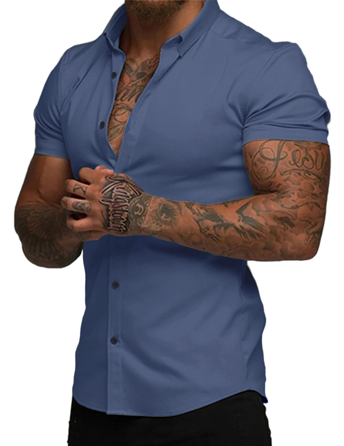 JMIERR Men's Muscle Fit High Stretch Wrinkle-Free Button Down Dress Shirts Summer Casual Short Sleeve Shirt