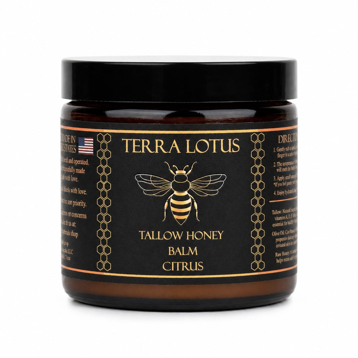 Terra Lotus - Organic Grass-Fed Beef Tallow Balm with Raw Honey - Moisturizing Cream - Handmade All-Natural Moisturizer (4 Oz, Unscented)