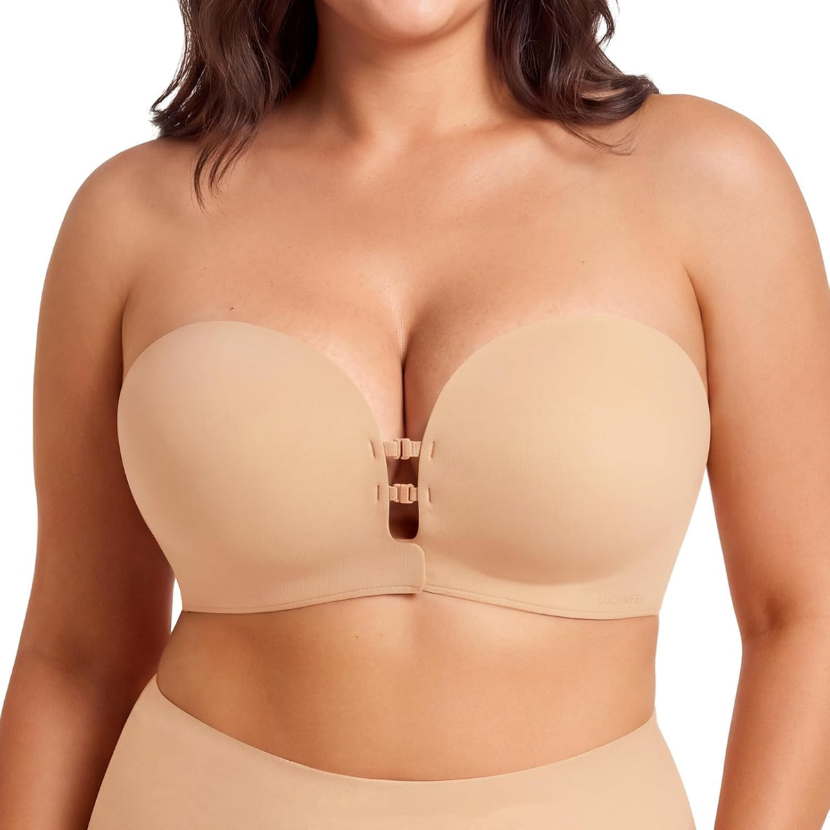 LUCKMEEY Women's Strapless Front Closure Push Up Bra, Non-Slip Removable Straps, Wireless Seamless, A-C Cup