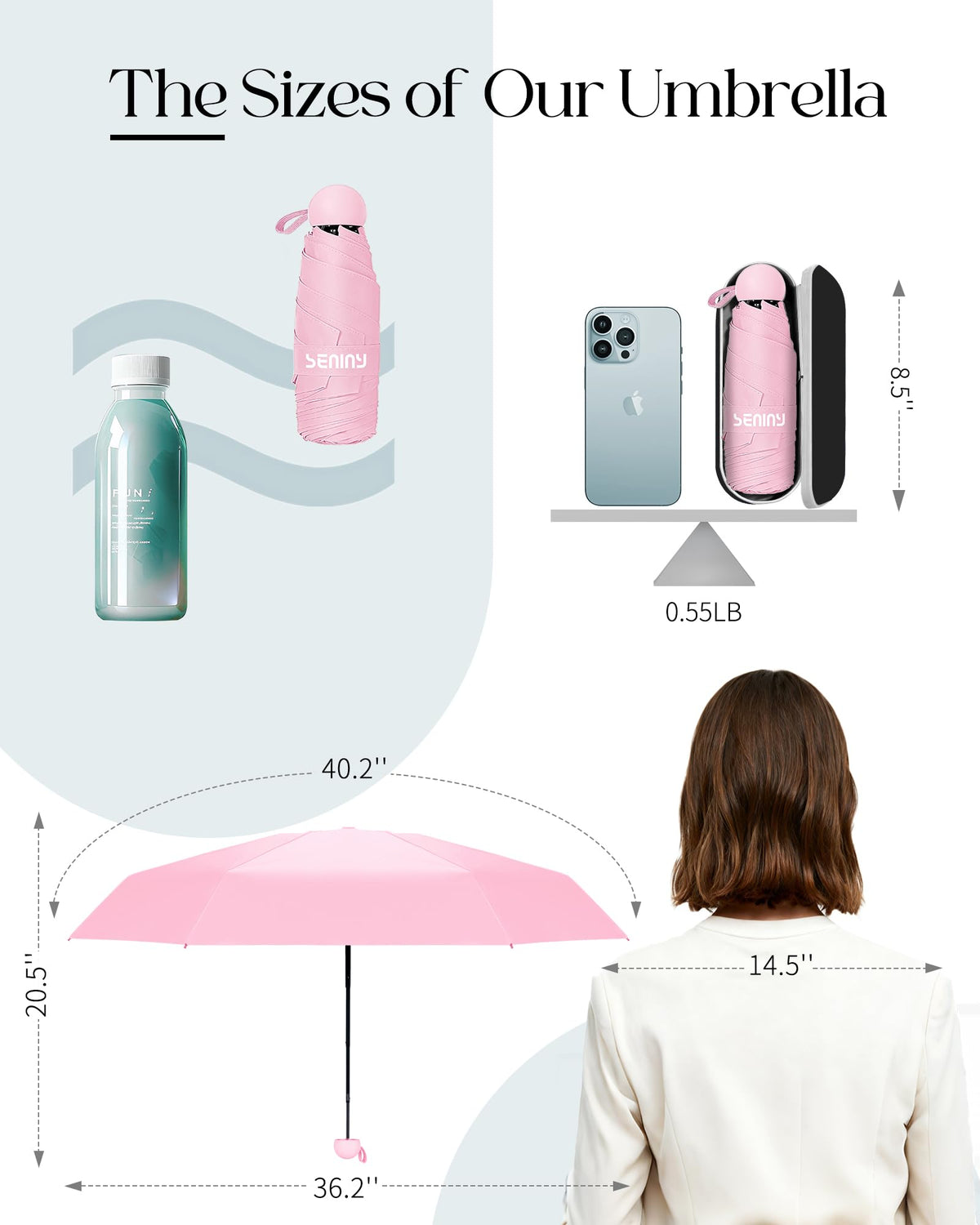 Seniny Mini Travel Umbrella with Case, Compact Pocket Size UV Sun & Rain