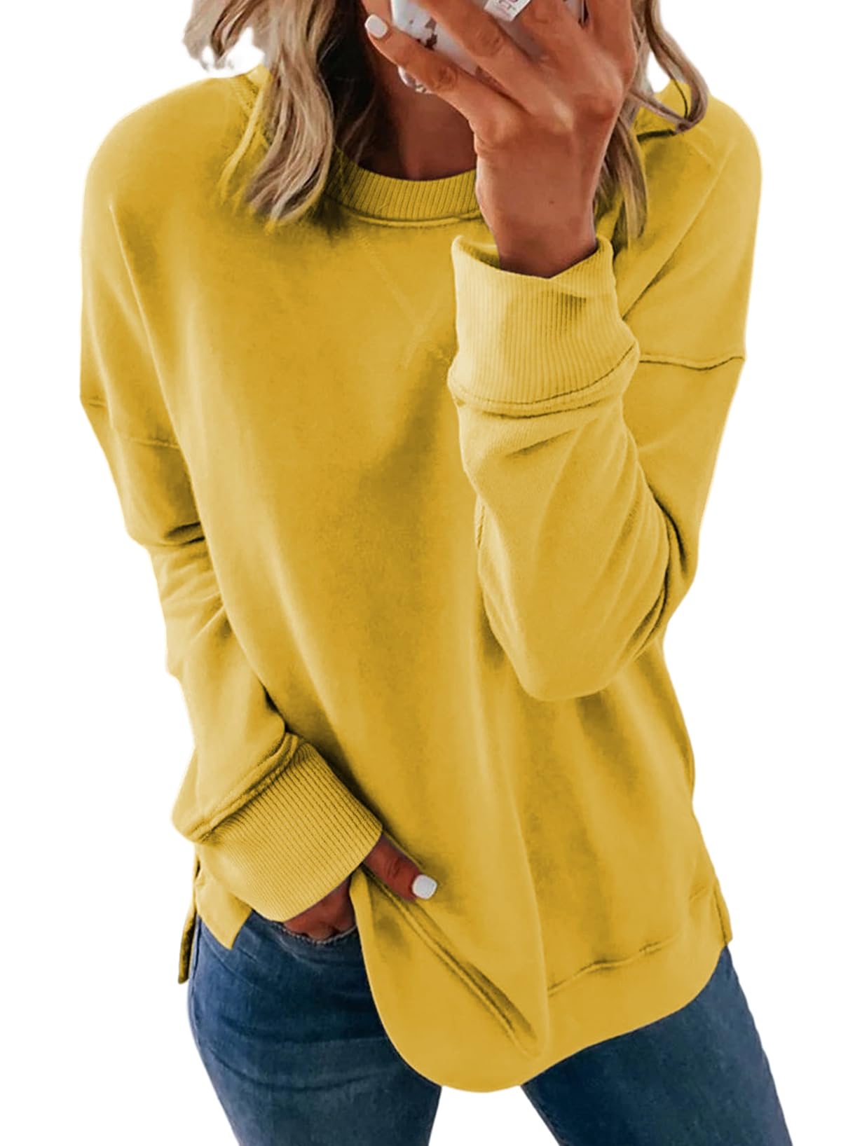 Dokotoo Women's Casual Crew Neck Sweatshirt Loose Long Sleeve Pullover Tops