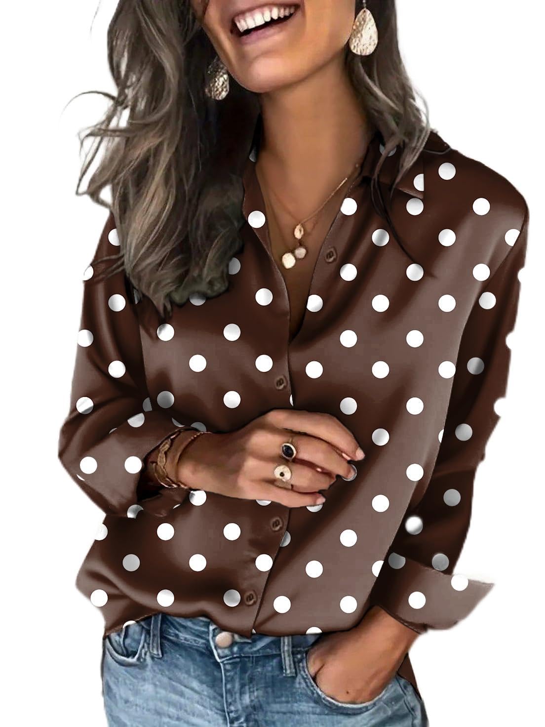 Zeagoo Satin Blouses for Women Silk Button Down Shirts Long Sleeve Tops