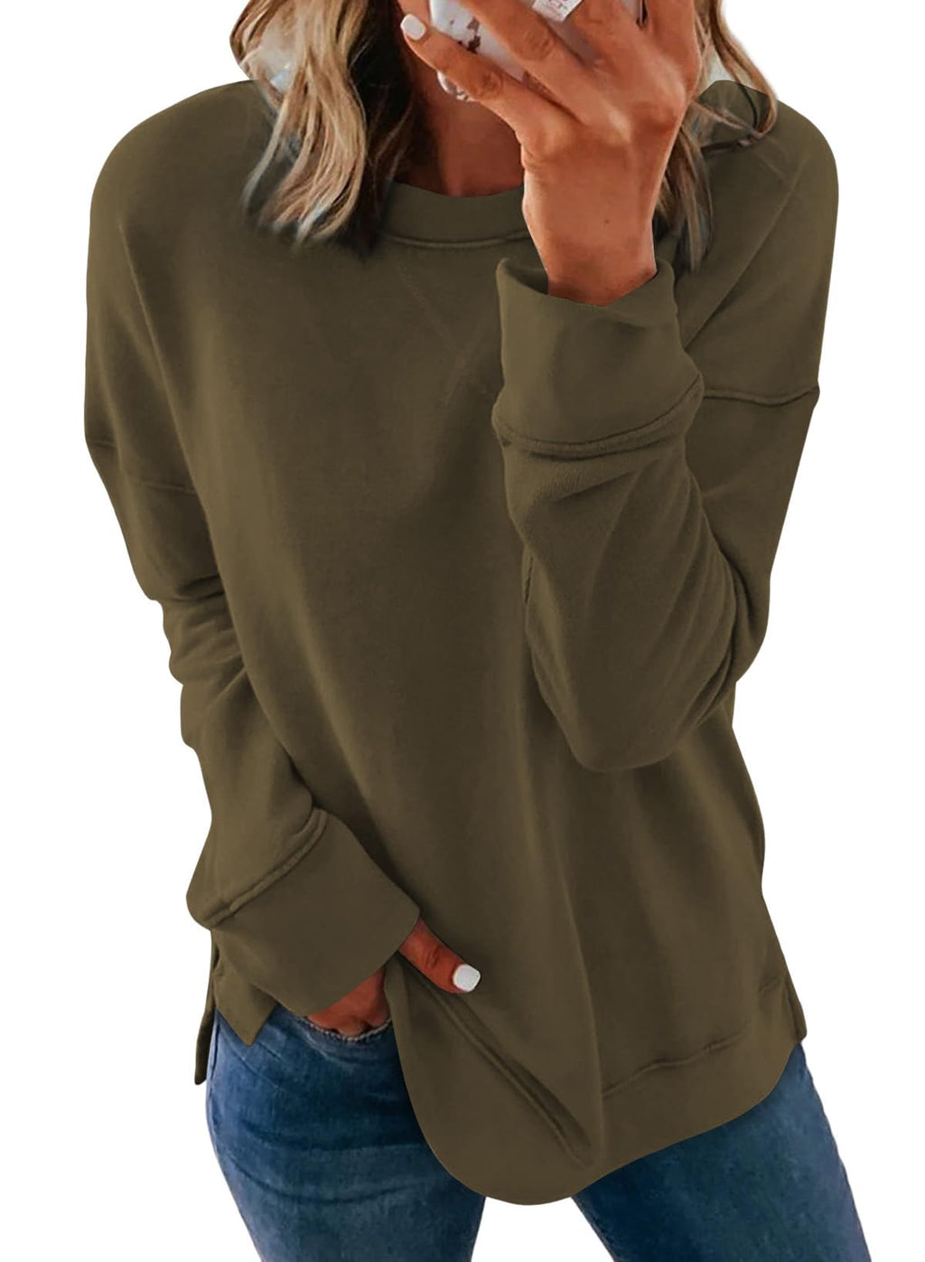 Dokotoo Women's Casual Crew Neck Sweatshirt Loose Long Sleeve Pullover Tops