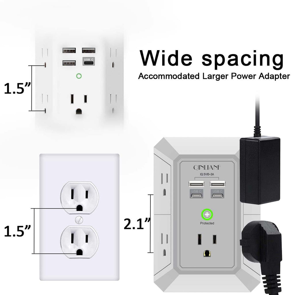 Wall Charger, Surge Protector, QINLIANF 5 Outlet Extender with 4 USB Ports