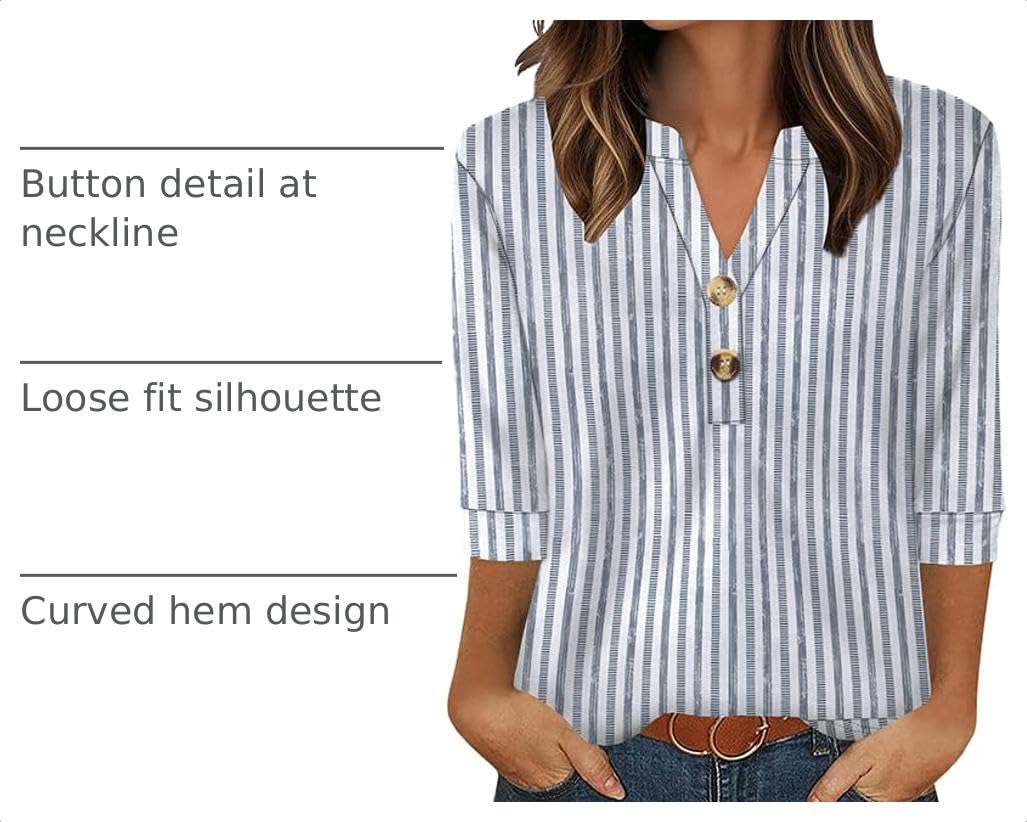OFEEFAN Womens Tops 3/4 Sleeve Henley Shirts for Women Summer Outfits Fashion Clothing