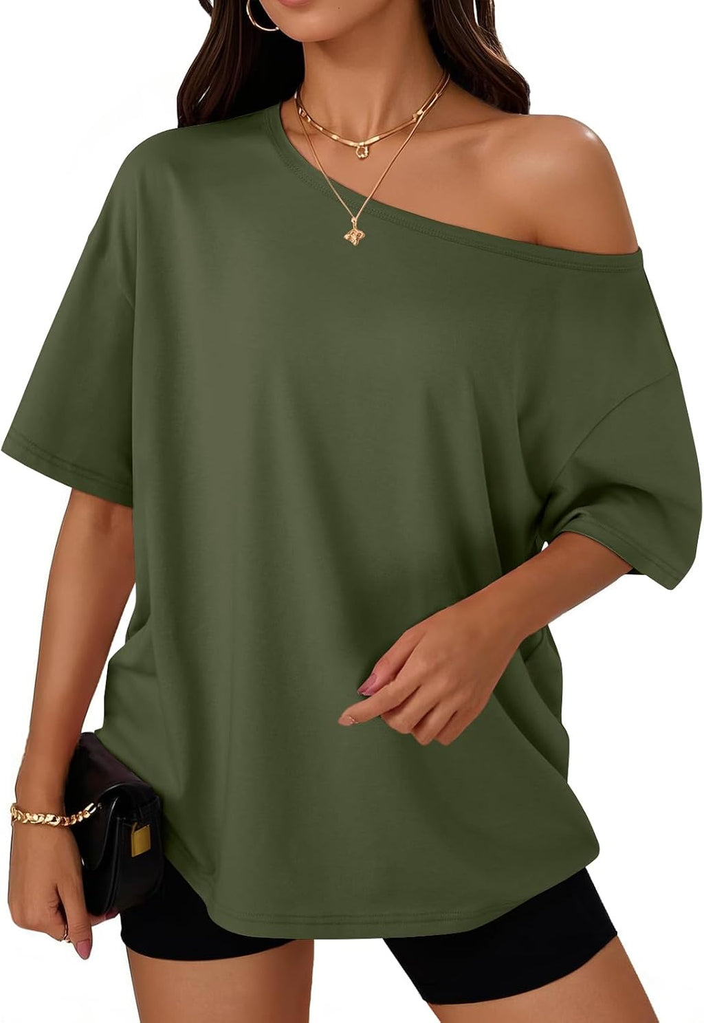 Trendy Queen Womens Off the Shoulder Tops Oversized Summer T-Shirts 2026