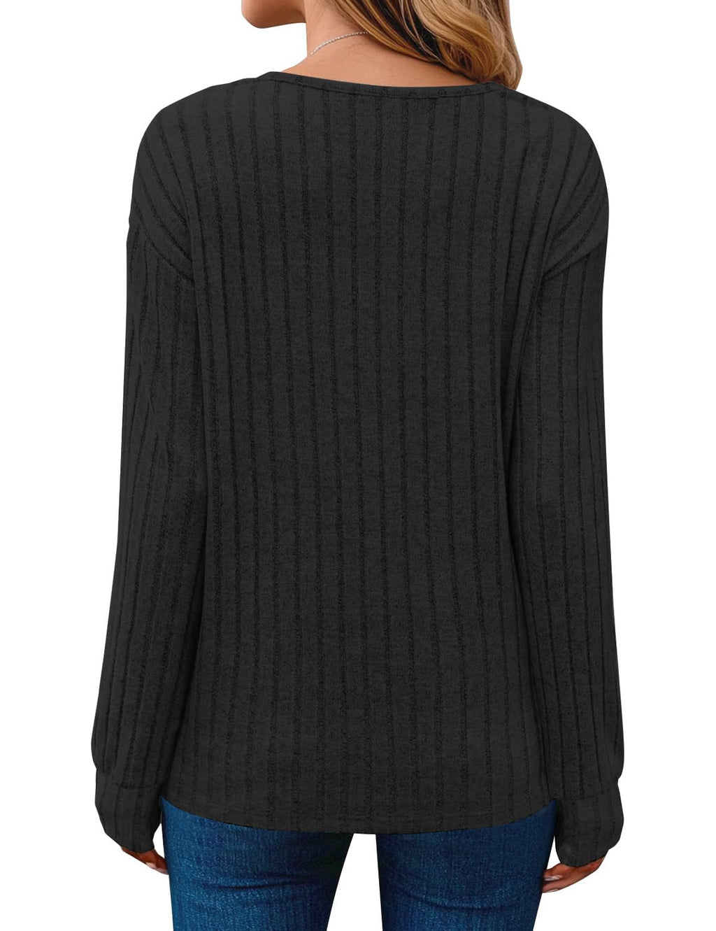 JUSTFASHIONNOW Long Sleeve V Neck Shirts for Women Lightweight Sweaters