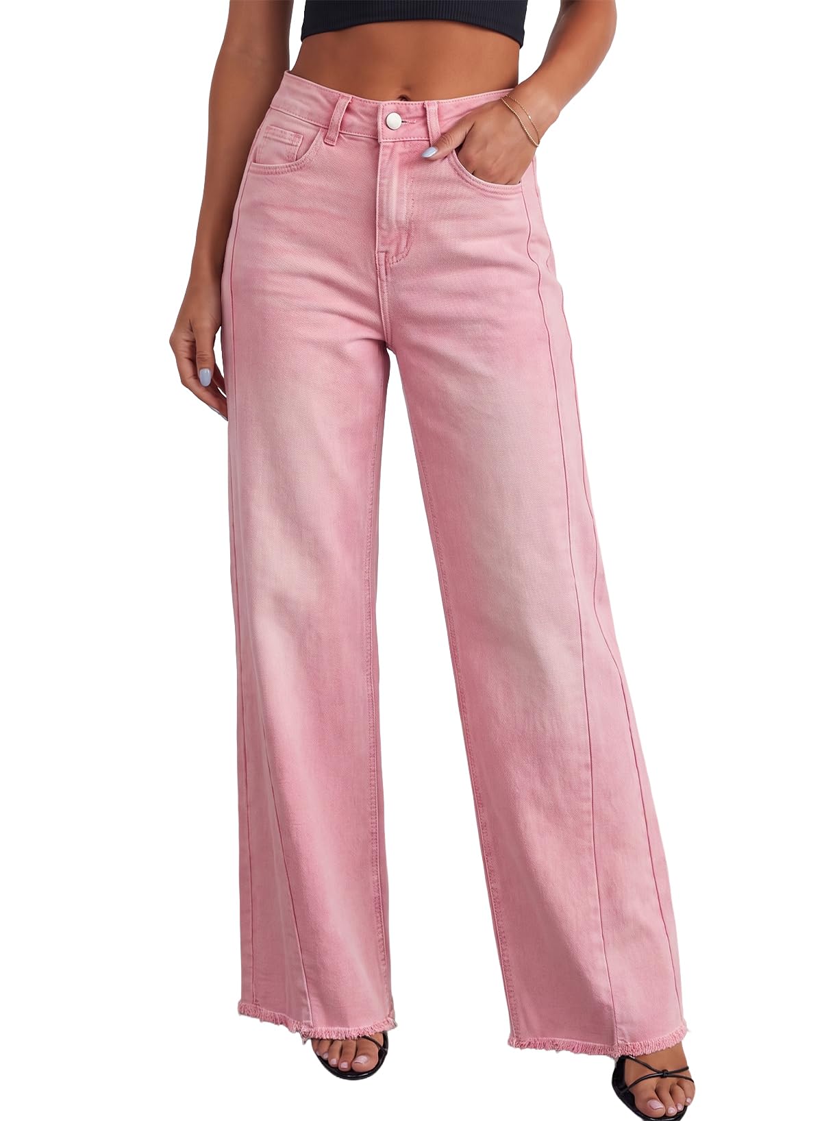 Sidefeel Women's Wide Leg Jeans High Waisted Stretchy Denim Pants