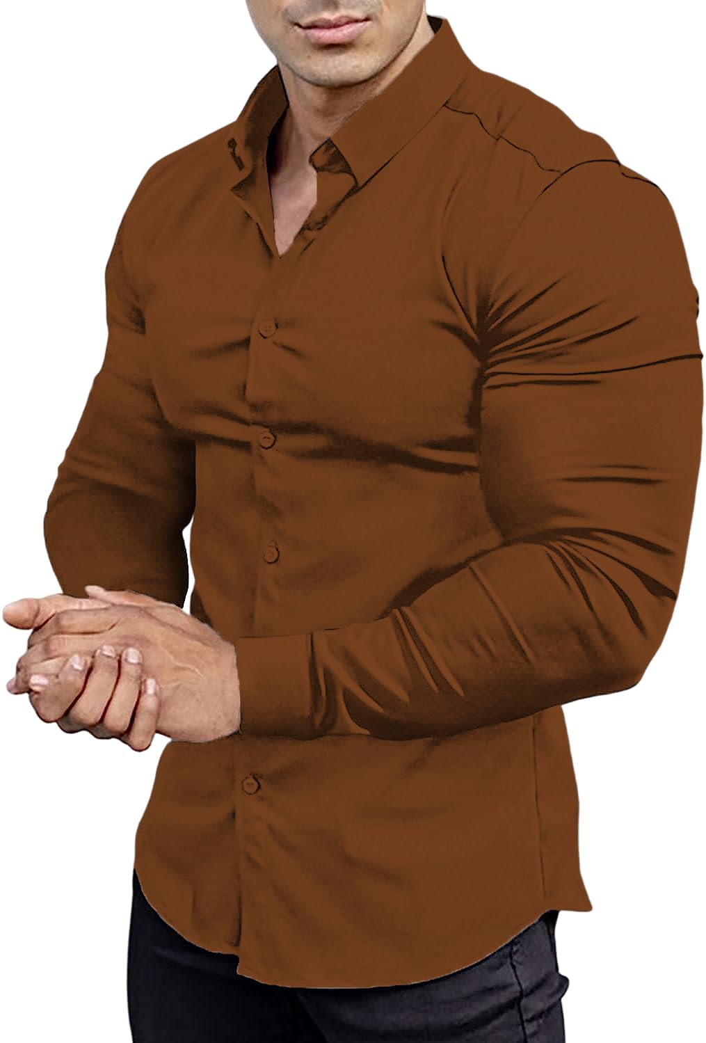 Men’s Muscle Fit Dress Shirts Athletic Slim Fit Long Sleeve Stretch Casual Button Down Shirt