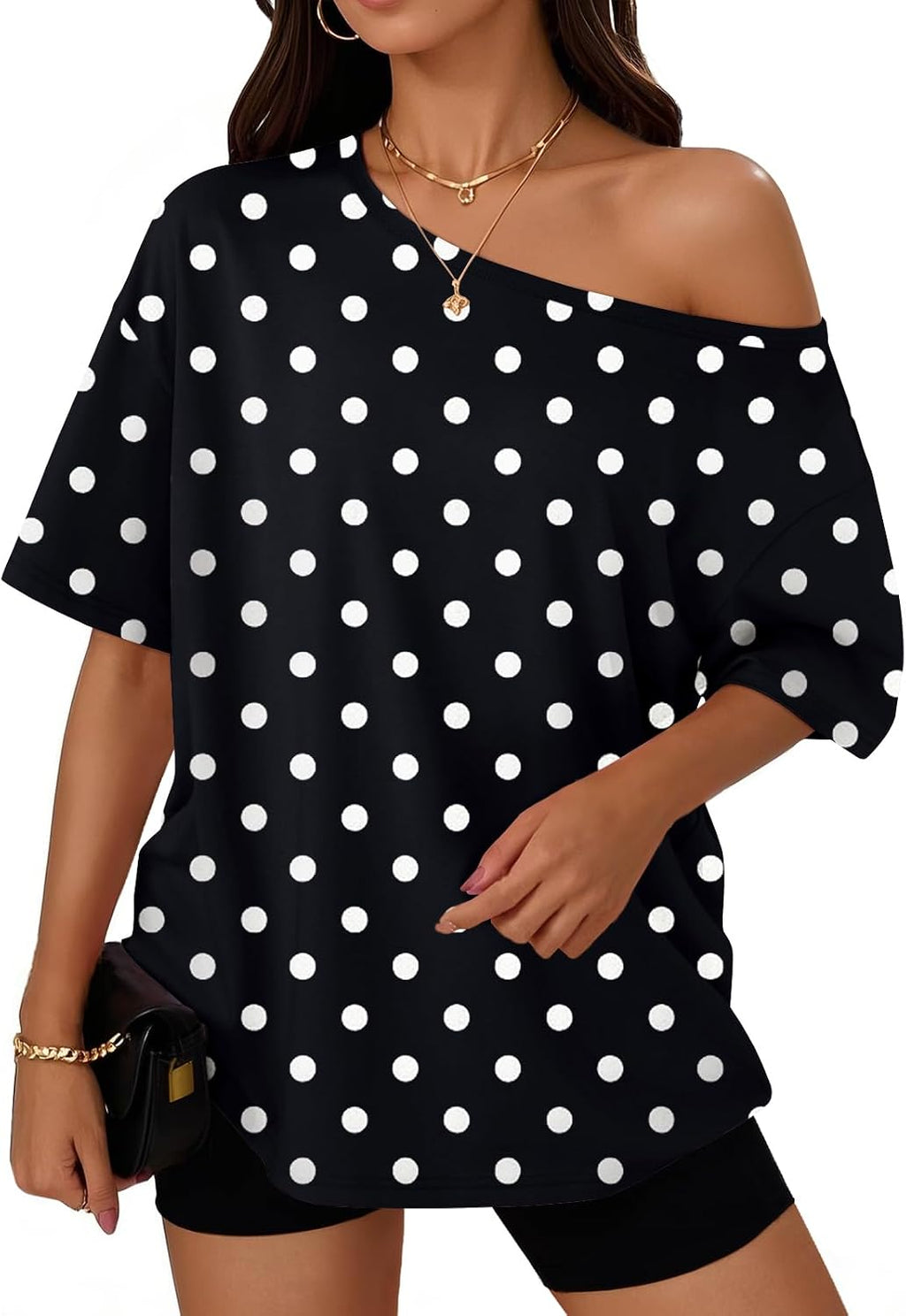 Trendy Queen Womens Off the Shoulder Tops Oversized Summer T-Shirts 2026
