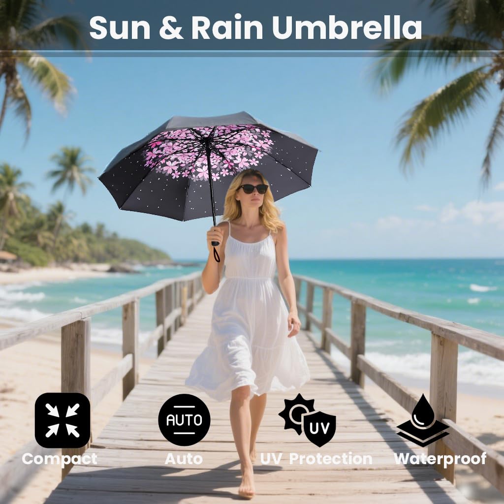 SIEPASA Windproof Travel Umbrella - Automatic Compact Folding Umbrella for Rain, Small Portable Windproof Umbrellas for Men Women and Teenagers (Navy Blue)