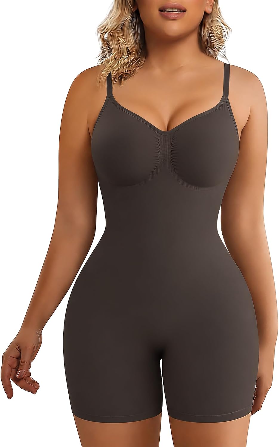 SHAPERX Shapewear for Women Tummy Control Bodysuit Mid Thigh Body Shaper Shorts for a Lifted Look