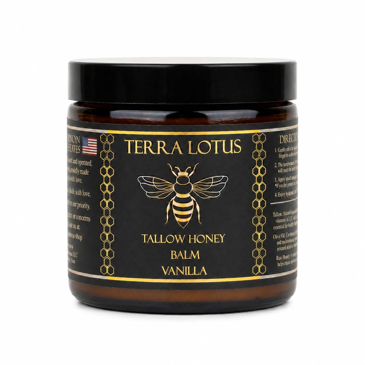 Terra Lotus - Organic Grass-Fed Beef Tallow Balm with Raw Honey - Moisturizing Cream - Handmade All-Natural Moisturizer (4 Oz, Unscented)
