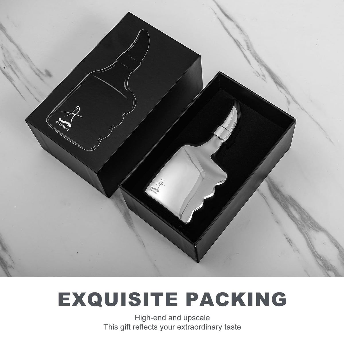 DAOYIDANYI 6oz Stainless Steel Hip Flask Whiskey Thumbs-up Silver