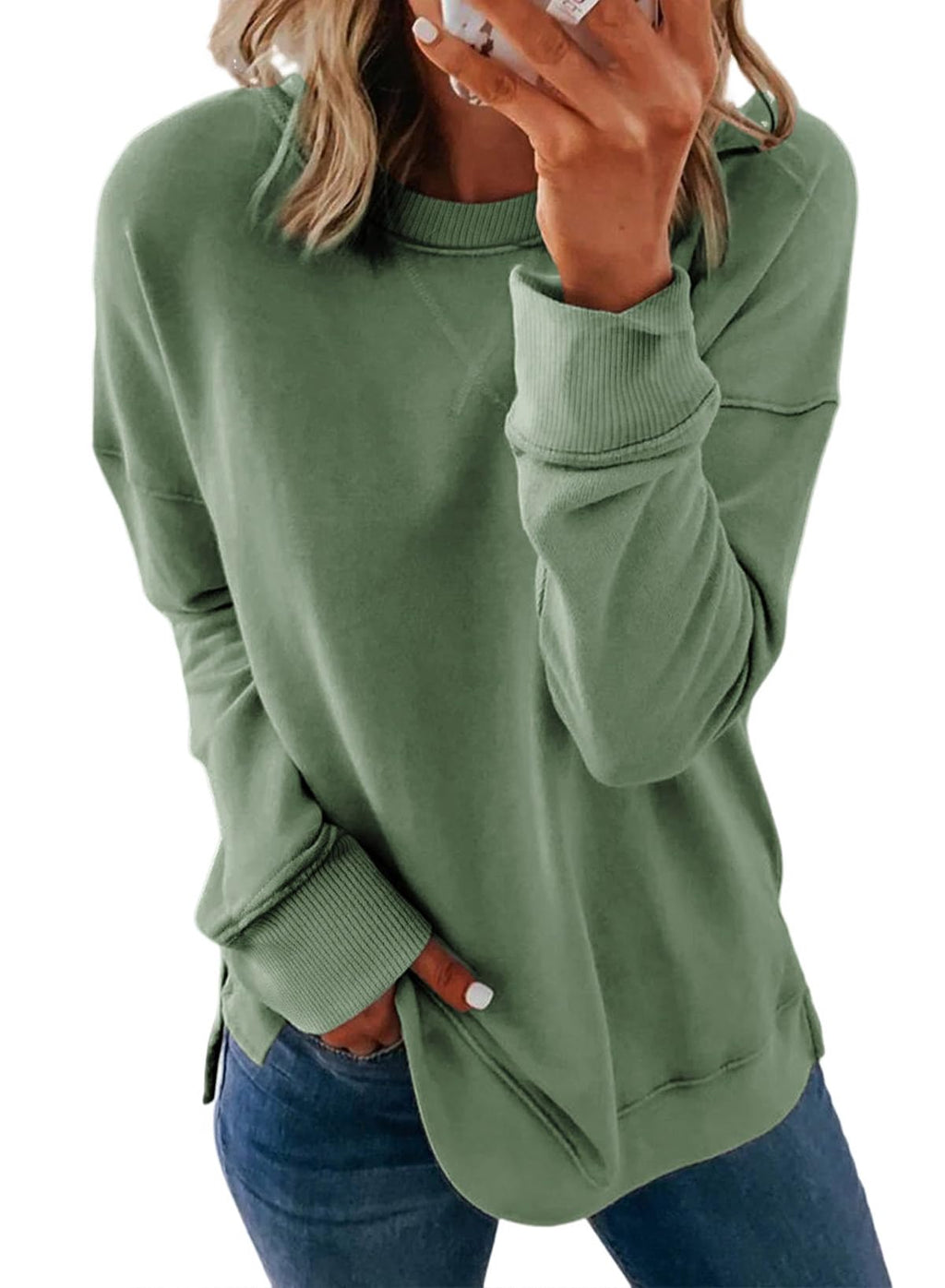 Dokotoo Women's Casual Crew Neck Sweatshirt Loose Long Sleeve Pullover Tops