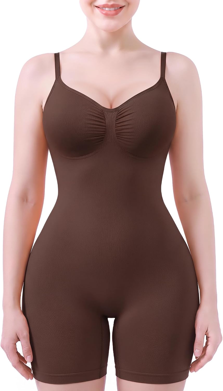 SHAPERX Shapewear for Women Tummy Control Bodysuit Mid Thigh Body Shaper Shorts for a Lifted Look
