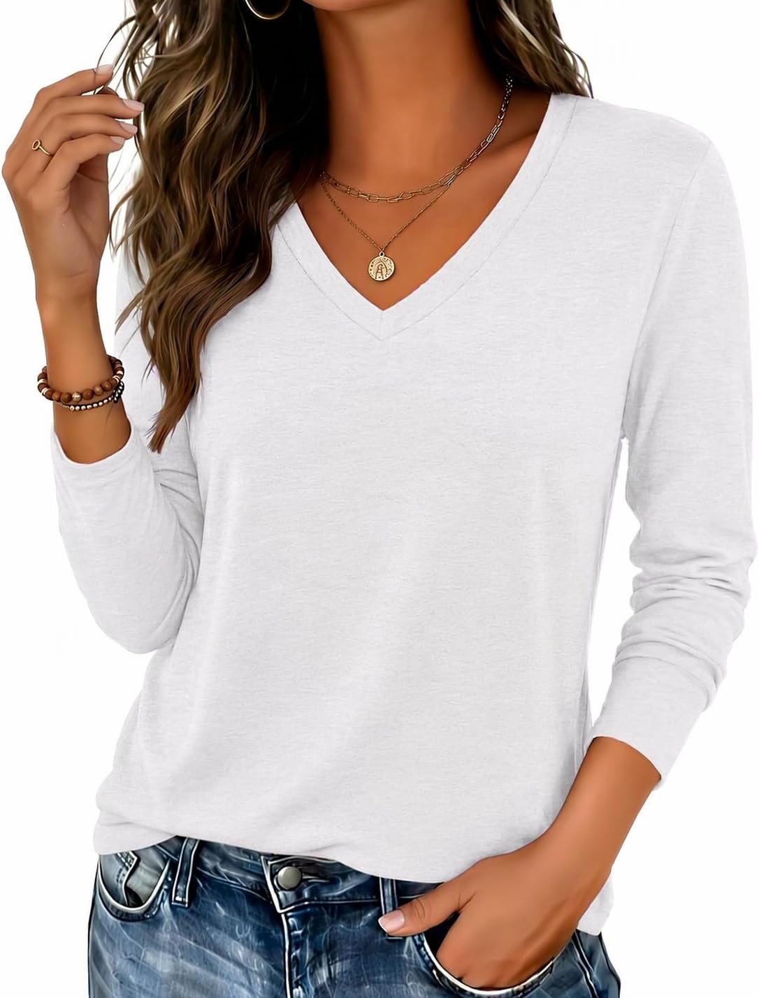 Zeagoo Womens Shirts Long Sleeve Tops V Neck Casual Basic Tee Fall Outfits