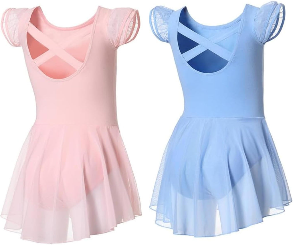 DIPUG Ballet Leotards for Girls Ballet Leotard with Skirt Toddler Dance Leotards Flutter Sleeve and Criss-Cross Back
