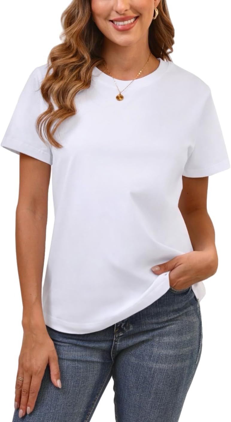 BJY Cotton Basic T Shirts for Women,Crew Neck Short Sleeve Summer Shirts(2XS-3XL, 20+ Color)