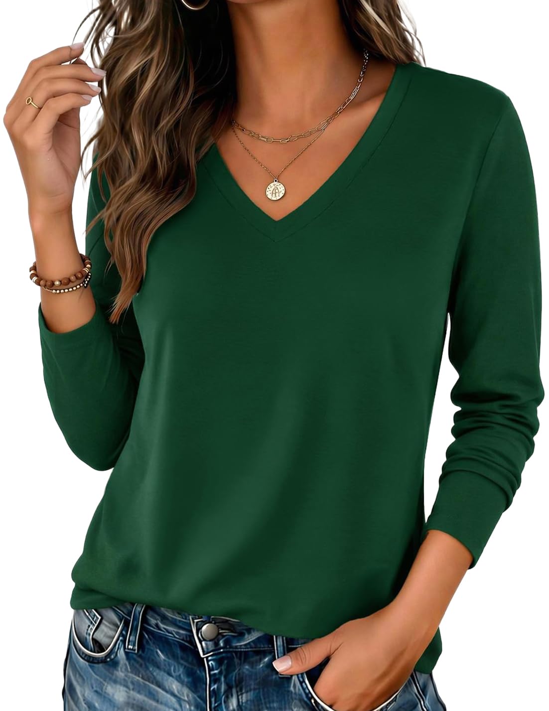 Zeagoo Womens Shirts Long Sleeve Tops V Neck Casual Basic Tee Fall Outfits