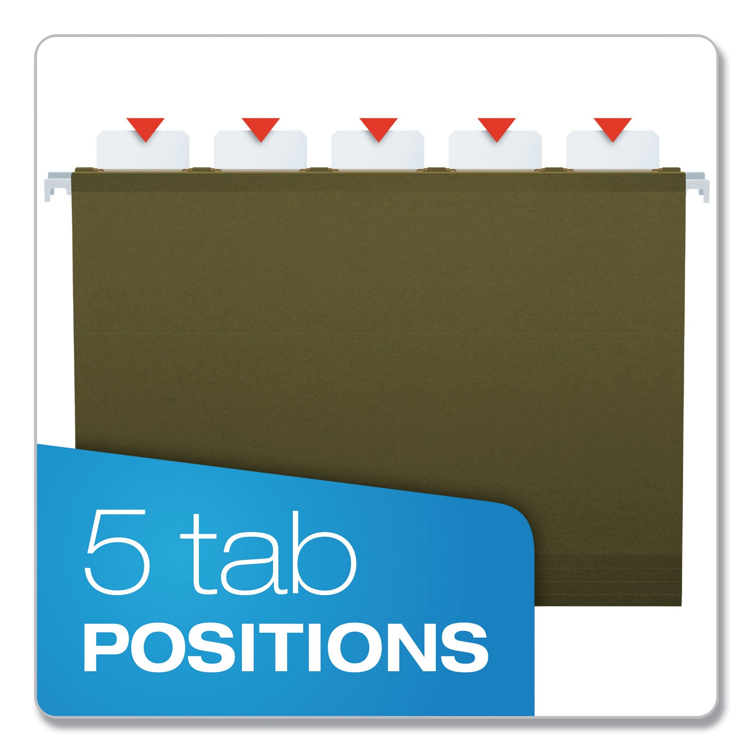 Pendaflex Ready-Tab Reinforced Hanging File Folders, Letter Size, 1/5-Cut Tabs, Standard Green, 25/Box