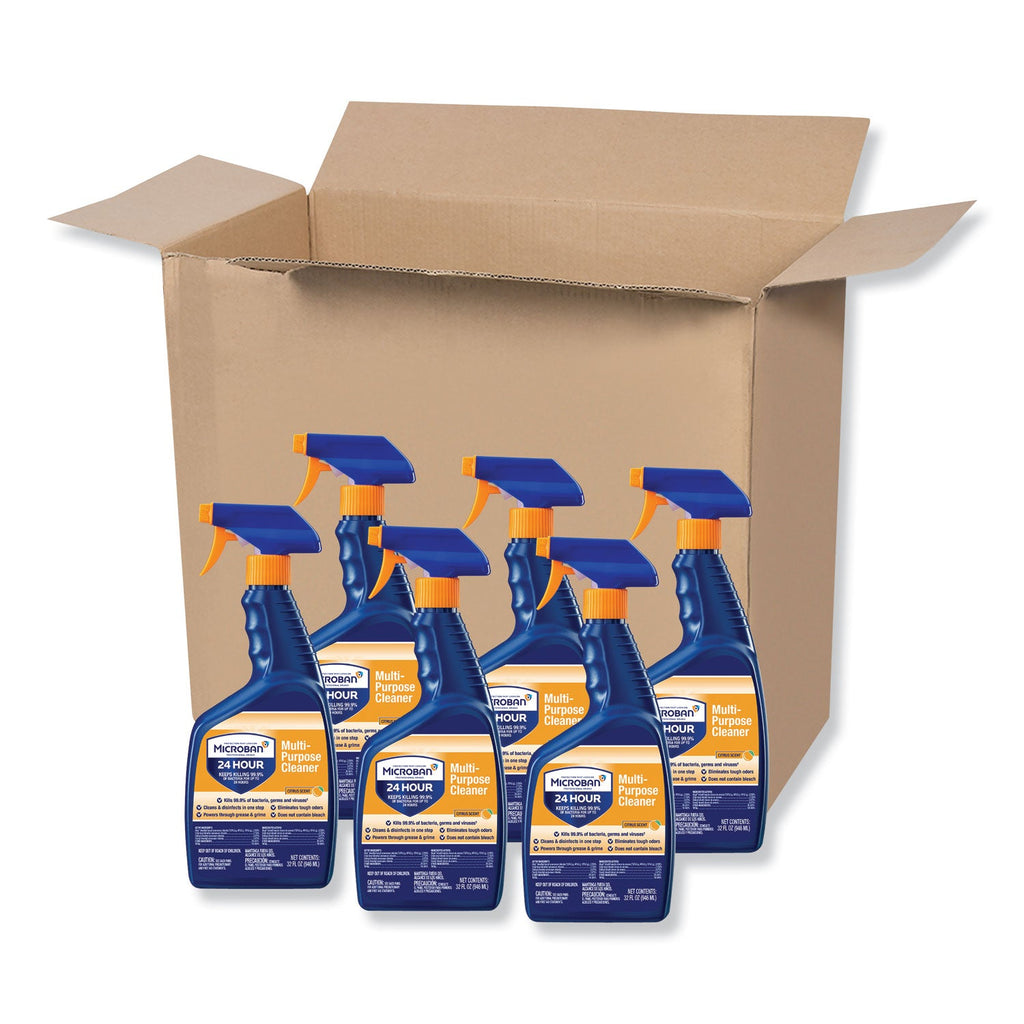 Microban 24-Hour Disinfectant Multipurpose Cleaner, Citrus, 32 oz Spray Bottle, 6/Carton