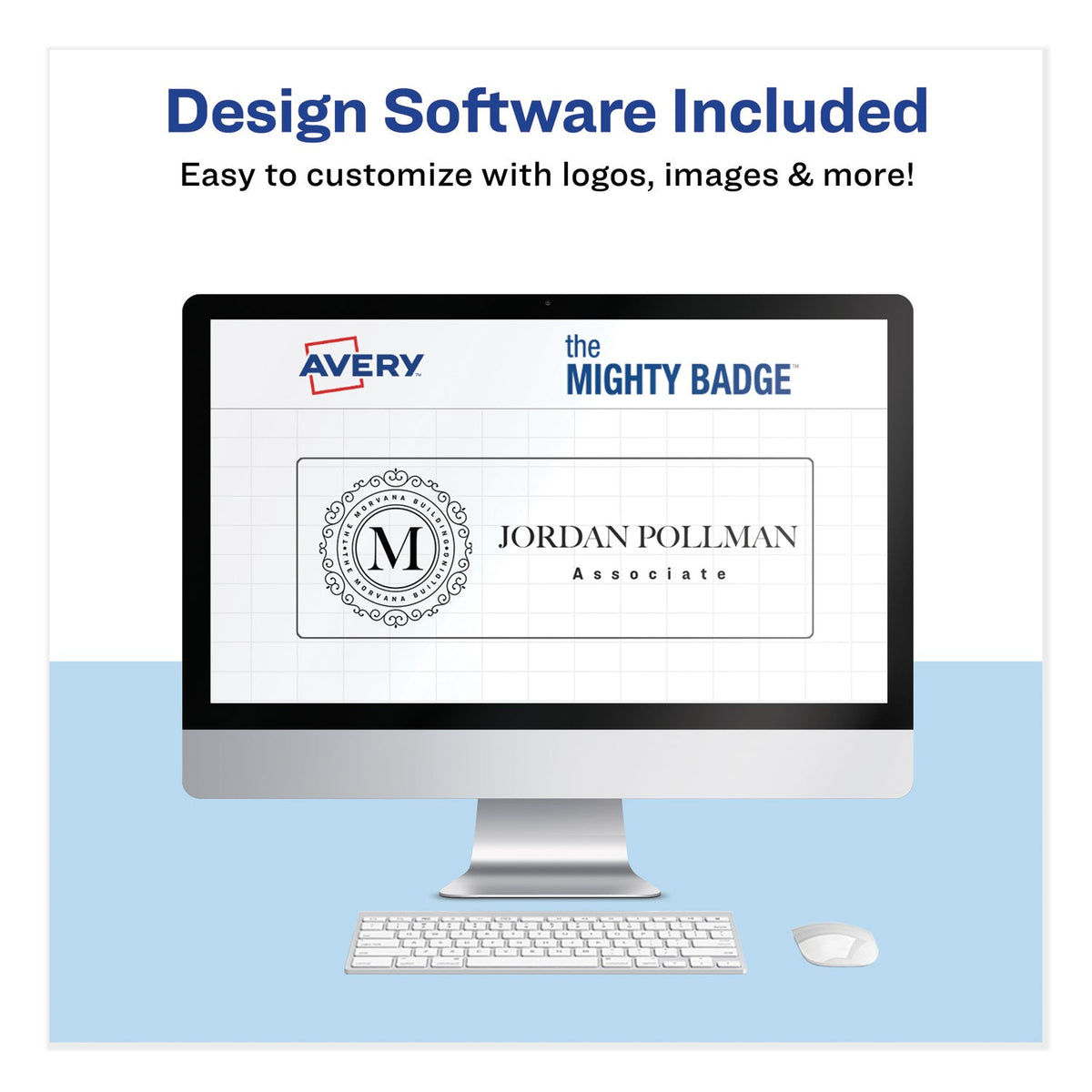 Avery The Mighty Badge Name Badge Holder Kit, Horizontal, 3 x 1, Inkjet, Silver, 10 Holders/ 80 Inserts