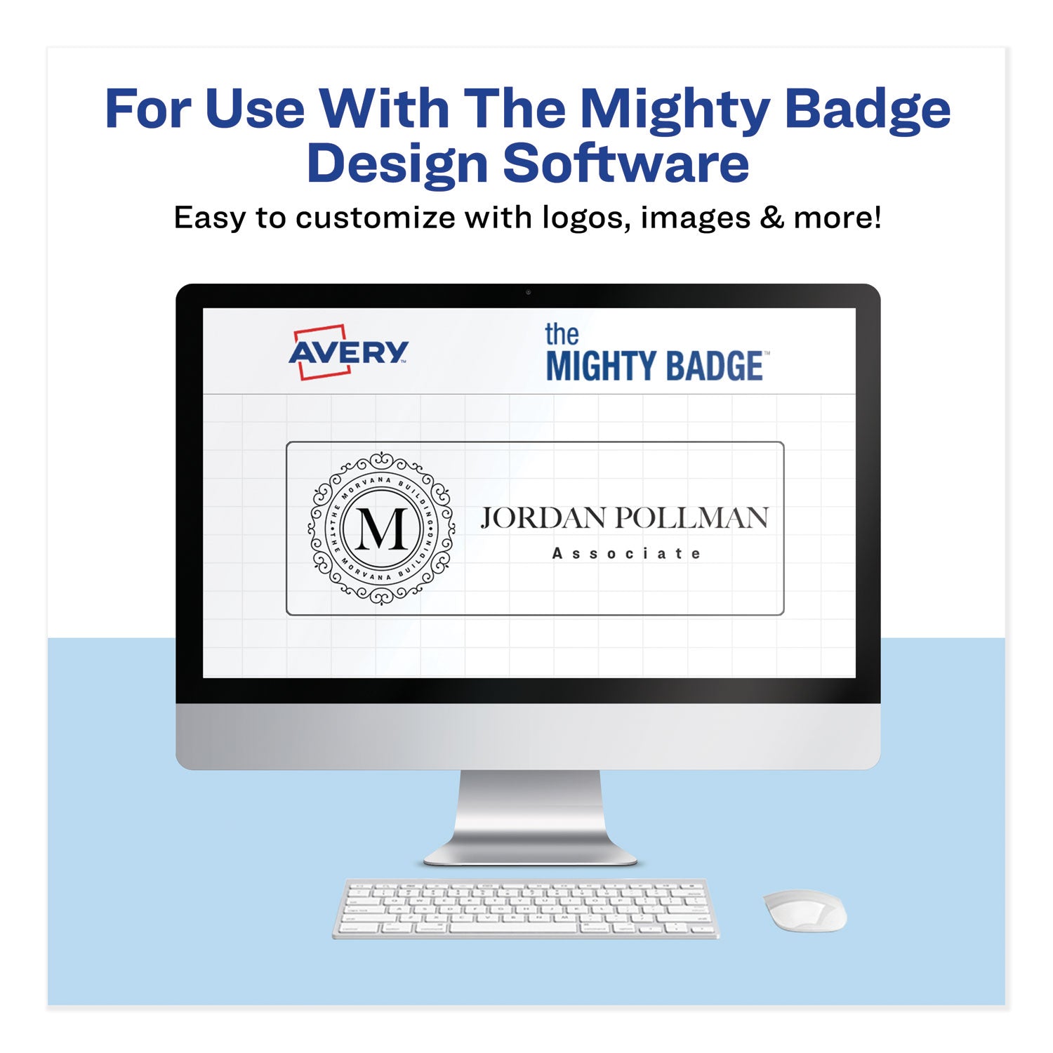 Avery The Mighty Badge Name Badge Inserts, 1 x 3, Clear, Laser, 20/Sheet, 5 Sheets/Pack