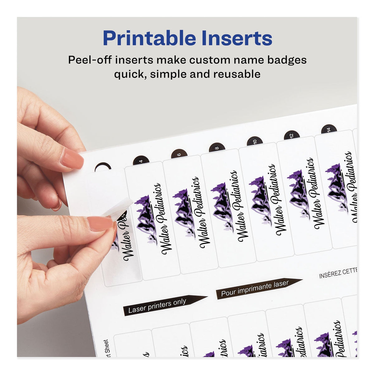 Avery The Mighty Badge Name Badge Inserts, 1 x 3, Clear, Laser, 20/Sheet, 5 Sheets/Pack