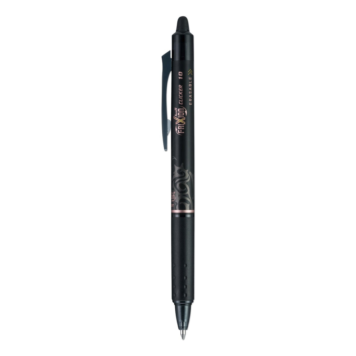 Pilot FriXion Clicker Erasable Gel Pen, Retractable, Bold 1 mm, Black Ink, Black Barrel, Dozen