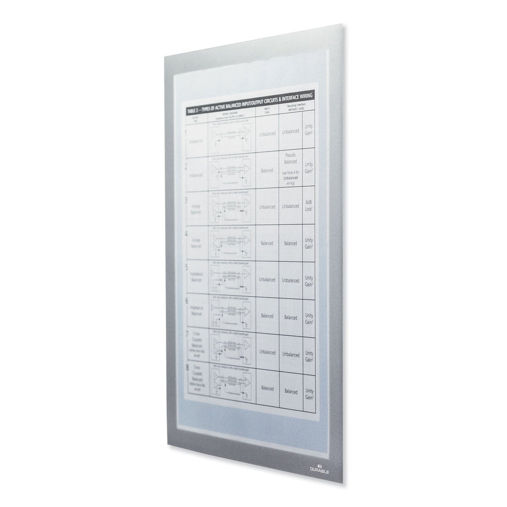 Durable DURAFRAME Magnetic Plus Sign Holder, 8.5 x 11, Silver Frame, 2/Pack