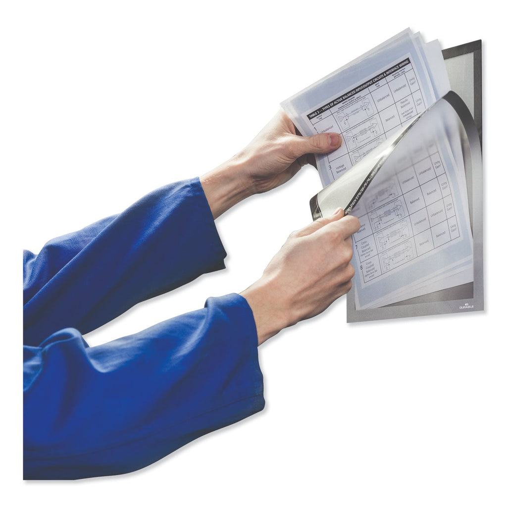Durable DURAFRAME Magnetic Plus Sign Holder, 8.5 x 11, Silver Frame, 2/Pack