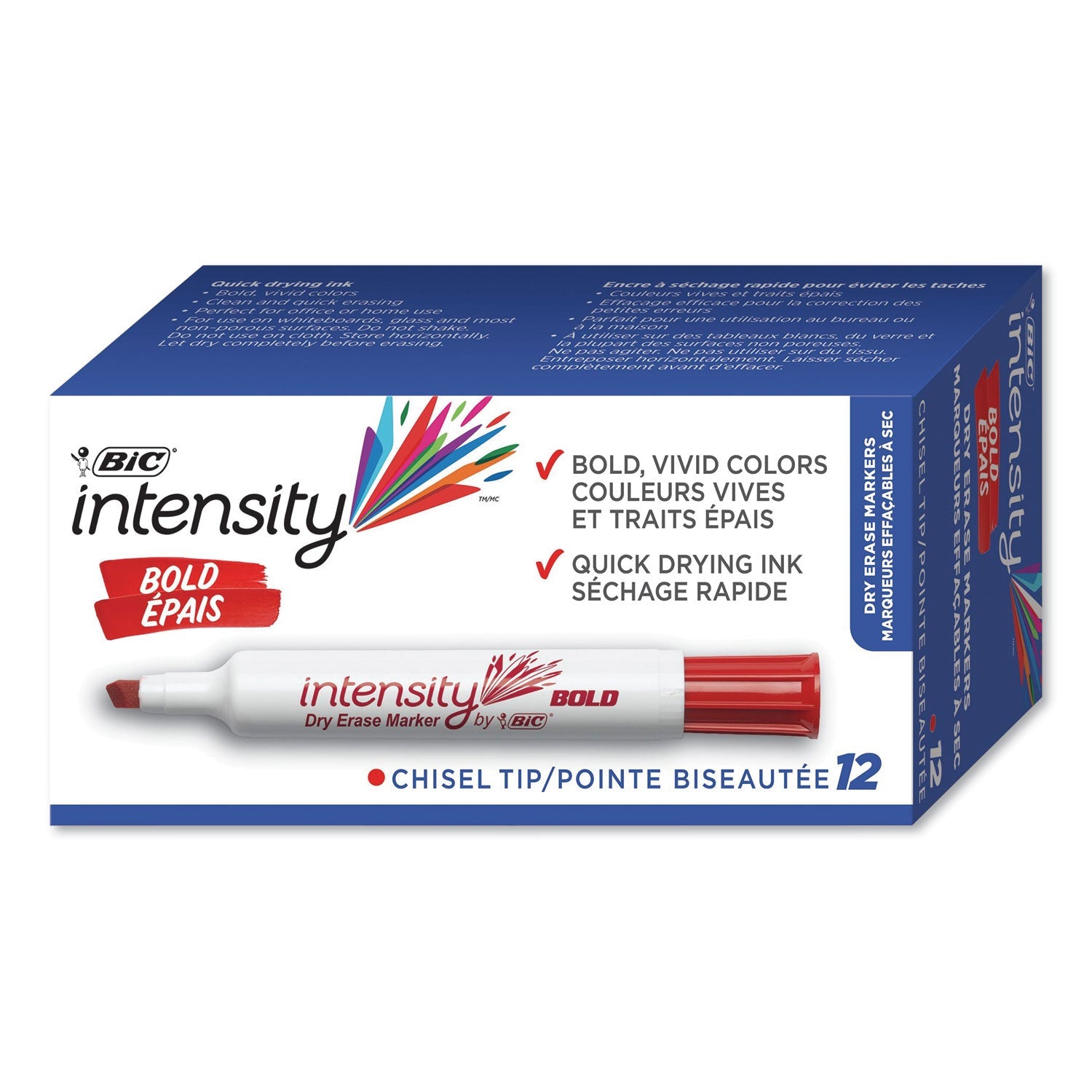 BIC Intensity Bold Tank-Style Dry Erase Marker, Broad Chisel Tip, Red, Dozen