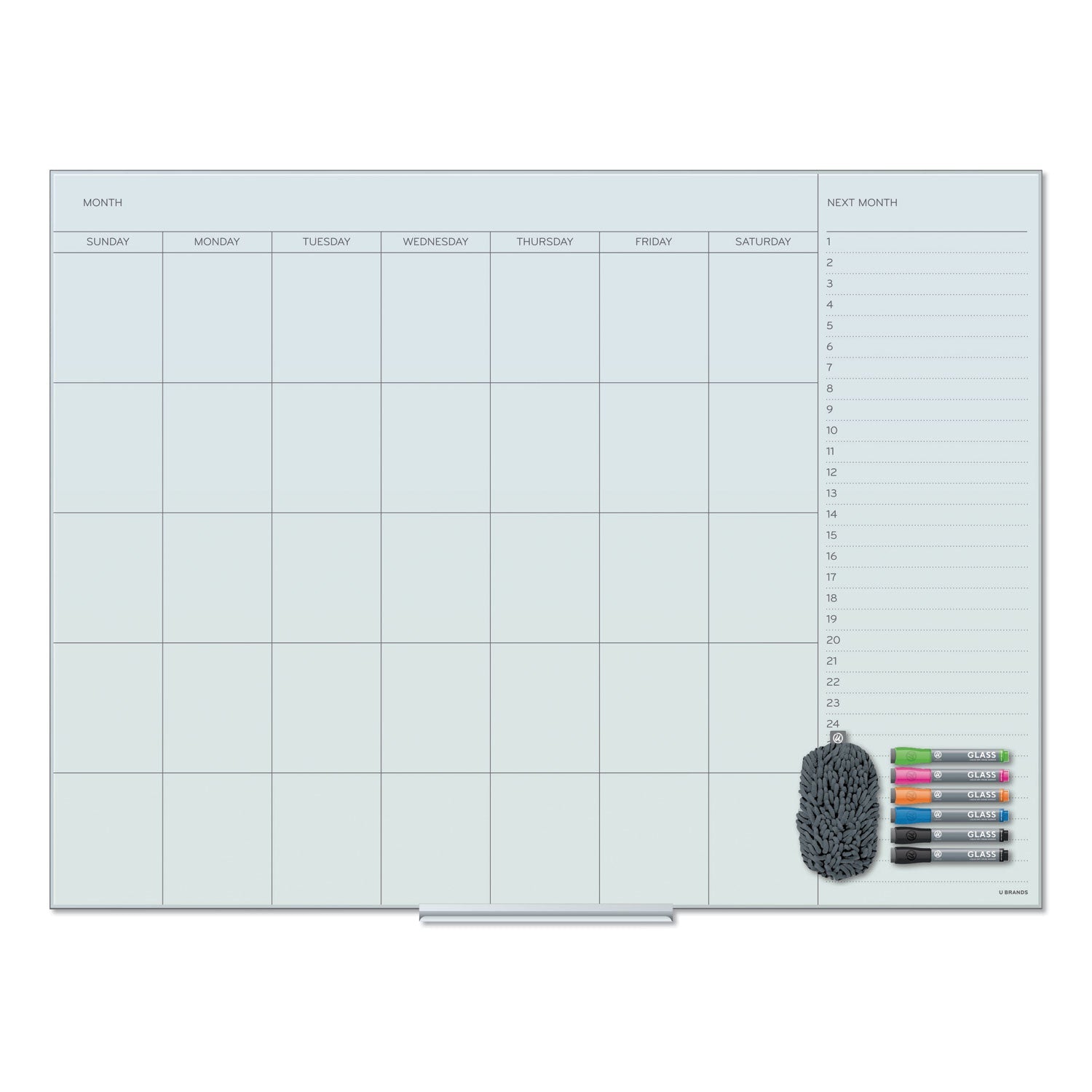 U Brands Floating Glass Dry Erase Undated One Month Calendar, 48 x 36, White