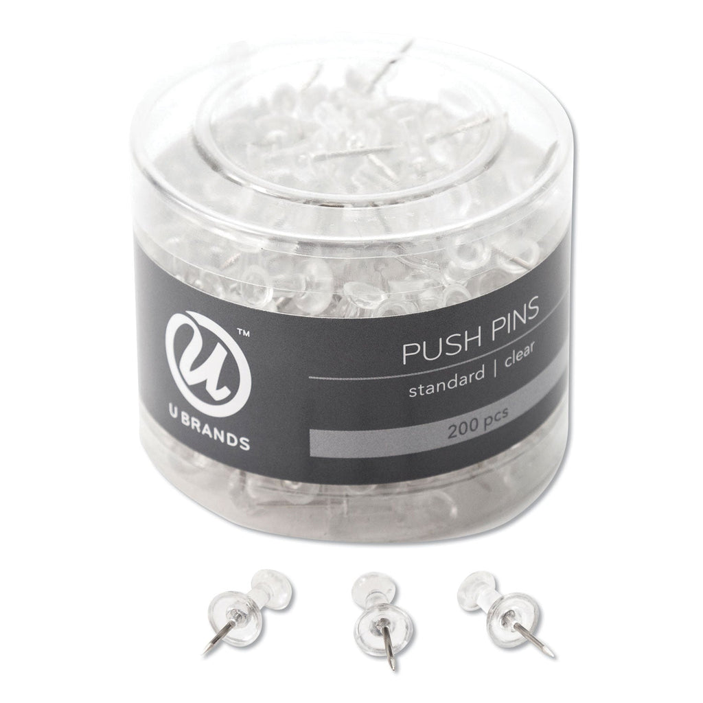 U Brands Standard Push Pins, Plastic, Clear, 0.44", 200/Pack