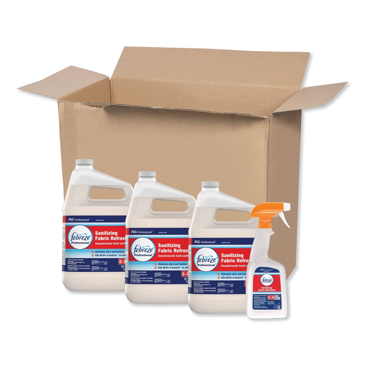 Febreze Professional Sanitizing Fabric Refresher, Light Scent, 1 gal Bottle, Ready to Use, 3/Carton