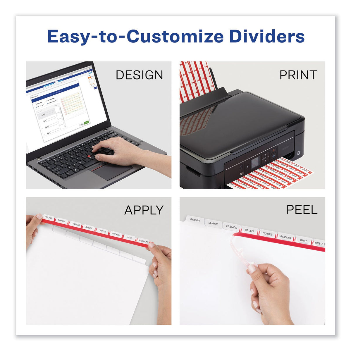 Avery Print and Apply Index Maker Clear Label Dividers, 8-Tab, Color Tabs, 11 x 8.5, White, Contemporary Color Tabs, 5 Sets