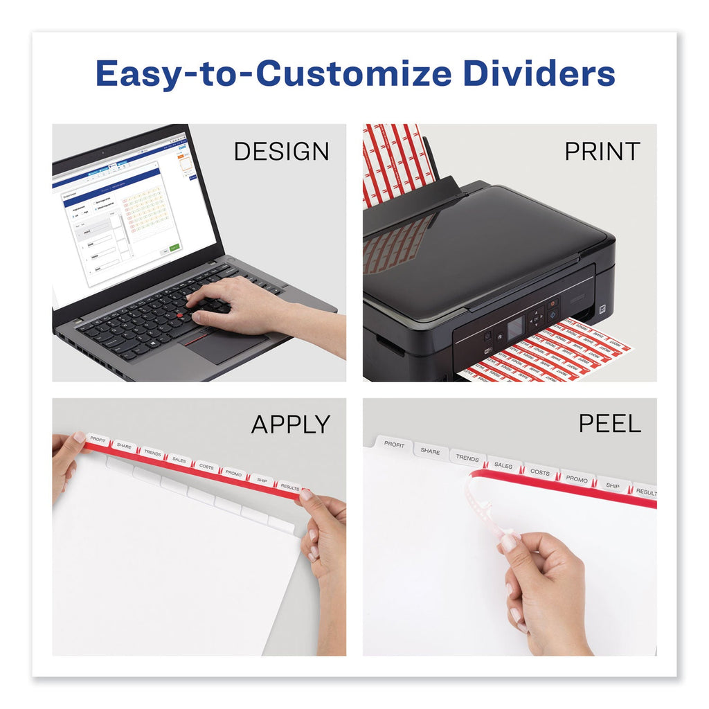 Avery Print and Apply Index Maker Clear Label Dividers, 8-Tab, Color Tabs, 11 x 8.5, White, Contemporary Color Tabs, 25 Sets