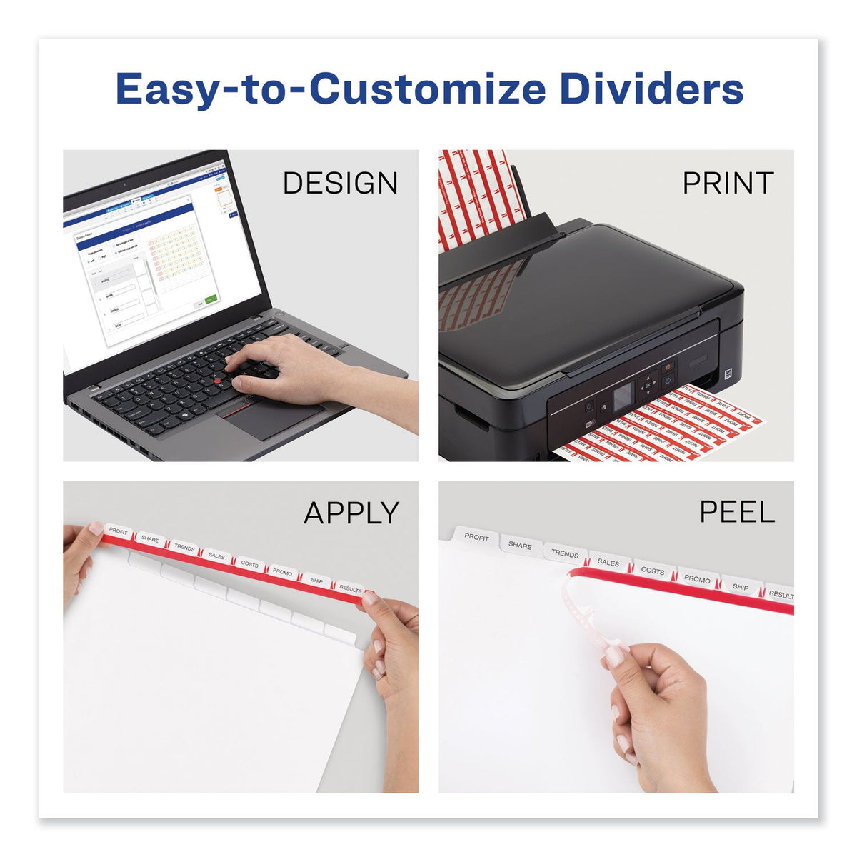 Avery Print and Apply Index Maker Clear Label Dividers, 8-Tab, Color Tabs, 11 x 8.5, White, Traditional Color Tabs, 25 Sets