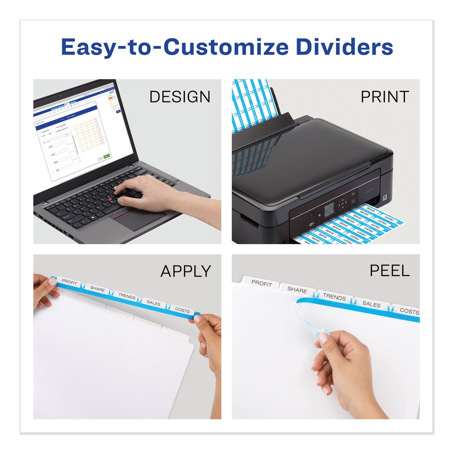 Avery Print and Apply Index Maker Clear Label Dividers, 5-Tab, White Tabs, 11 x 8.5, White, 5 Sets