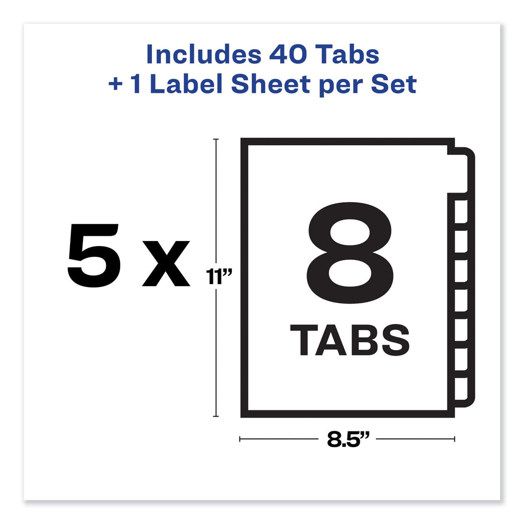 Avery Print and Apply Index Maker Clear Label Unpunched Dividers, 8-Tab, 11 x 8.5, White, 5 Sets