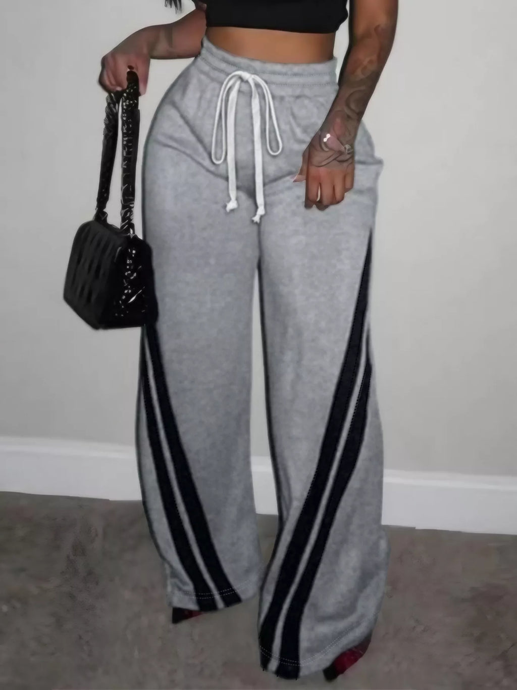 Striped Contrast Wide Leg Pants